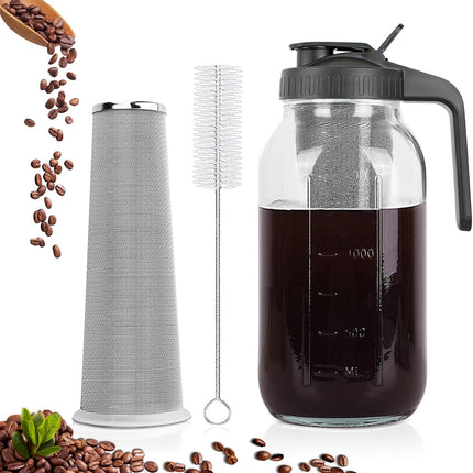 64oz Cold Brew Coffee Maker – Mason Jar Pitcher with Stainless Steel Filter