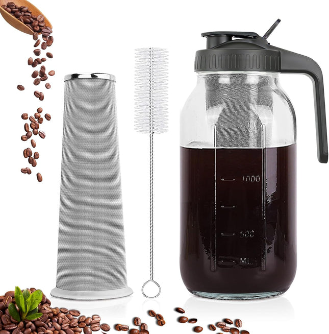 64oz Cold Brew Coffee Maker – Mason Jar Pitcher with Stainless Steel Filter