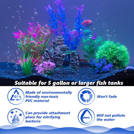 Aquarium Decor Set – Artificial Plants & Rock Cave for Goldfish/Betta