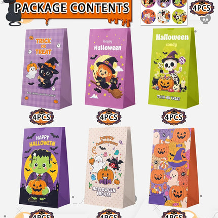 24PCS Halloween Treat Bags with 24 Stickers, Trick-or-Treat Candy Goodie Bags