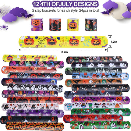 48-Piece Halloween Slap Bracelets, Rubber Wristbands, Party Favors & Treat Bag Fillers