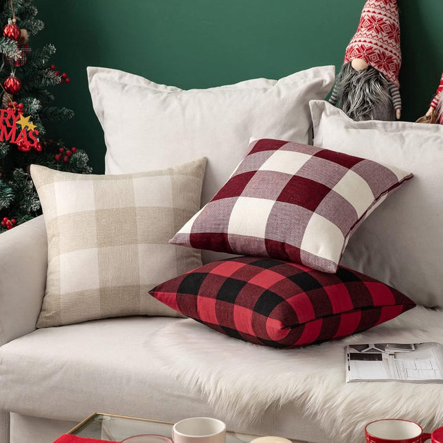2 Pack Christmas Pillow Covers – 18x18 Red & White Buffalo Plaid Farmhouse