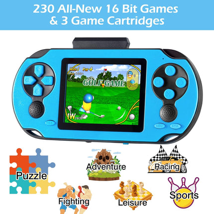 16-Bit Handheld Gaming Device, 3” Screen, 230 Classic Games, USB Rechargeable