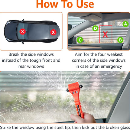 2-Pack Emergency Seat Belt Cutter & Window Hammer – Car Safety Tools (SW-835)