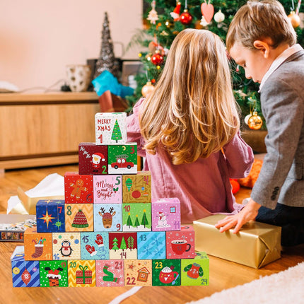 24PCS Christmas Advent Boxes – 2.75" Countdown Gift Boxes with Stickers