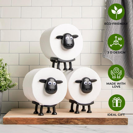 3D Printed Sheep Toilet Roll Holder – Funny Black Sheep Tissue Storage, Set of 3