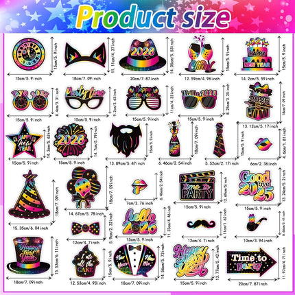 Happy New Year 2026 Party Props – 30-Pc Glitter Selfie Photo Booth Set