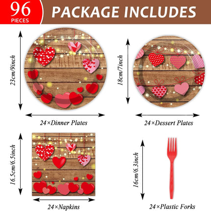 96 PCS Valentine’s Day Party Set: Heart Plates & Napkins for 24 Guests