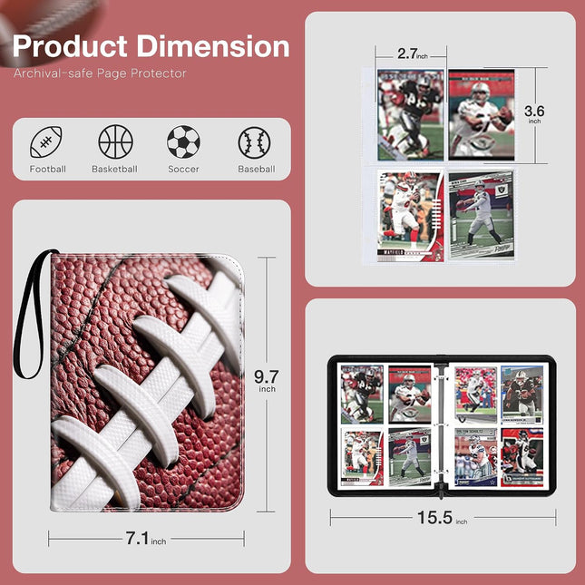 Football Card Binder 440 Pockets, Sports Trading Card Album with Zipper & Wrist Strap