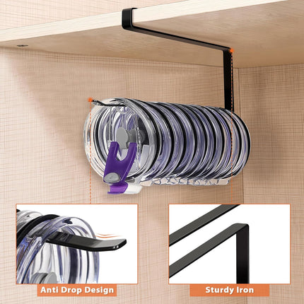 Tumbler Lid Organizer Under Cabinet, Horizontal Hook Holds Up to 10 Lids