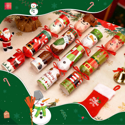 8 Pack Christmas Crackers – 15x2.5in Non-Snap Party Favors with Characters
