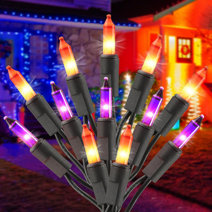 21FT 100-Count Halloween String Lights, Purple Orange Mini Lights, Plug-In Decor