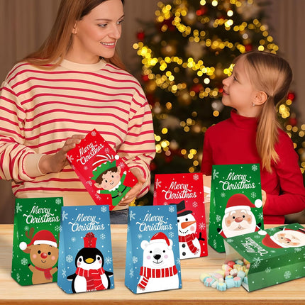 30PCS Christmas Paper Treat Bags Small Gift Bags with Stickers Holiday Party