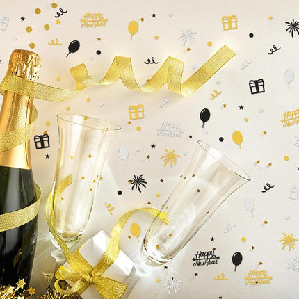 200-Piece New Year Table Confetti – Metallic Gold, Black & Silver Scatter