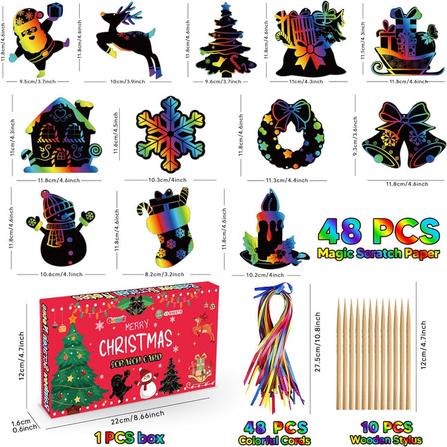 48 PCS Rainbow Scratch Paper Cards Set – Christmas Crafts & Stocking Stuffers
