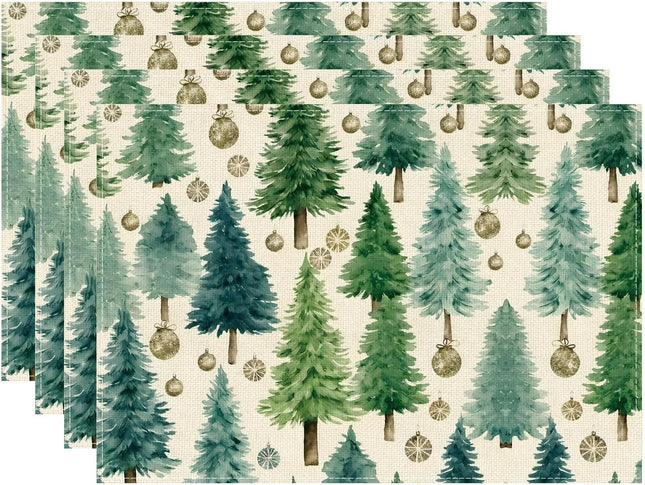 4PCS Christmas Tree Placemats – Winter Table Mats for Dining & Holiday Parties