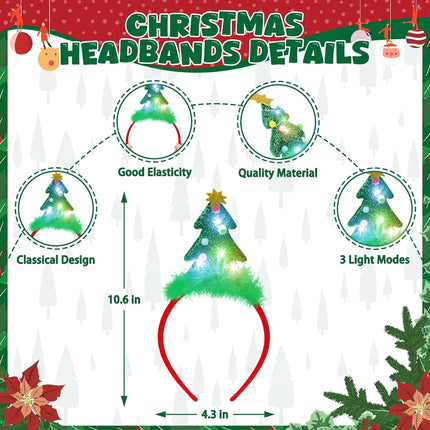 3 PCS Christmas Light-Up Necklace Headband Glasses Set LED Flashing Xmas