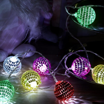 LED Disco Ball Lights – Battery-Powered Mirror Balls String for Backyard & Porch Decorations