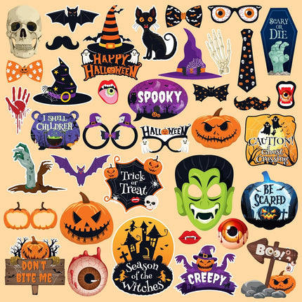 38-Piece Halloween Photo Booth Props, Trick or Treat Pumpkin Bat Witch Party Set