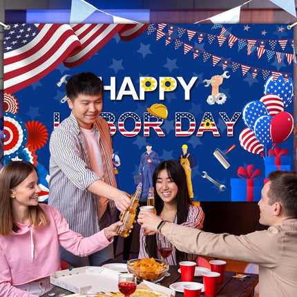 Labor Day Banner Remember Honor Workers American Flag Decoration 6x3.6ft