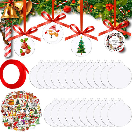 50-Piece Clear Acrylic Ornaments Set – 3-Inch Round Blank Circle Discs with Stickers for DIY