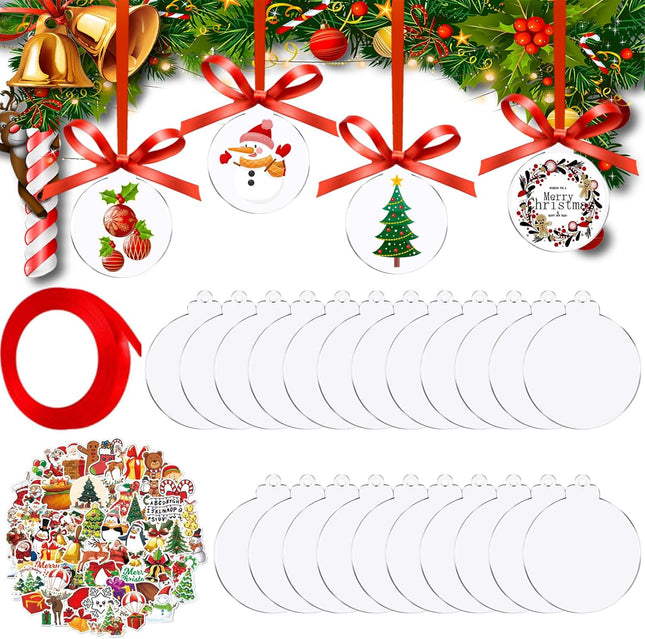 50-Piece Clear Acrylic Ornaments Set – 3-Inch Round Blank Circle Discs with Stickers for DIY