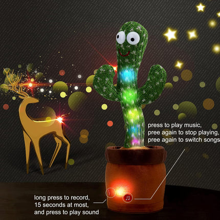 Dancing Talking Cactus Toy – Repeats Words, Sings 120 Songs, LED Light