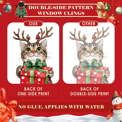 9PCS Christmas Cat Window Clings – Cute Xmas Snowflake Stickers for Holiday Decor