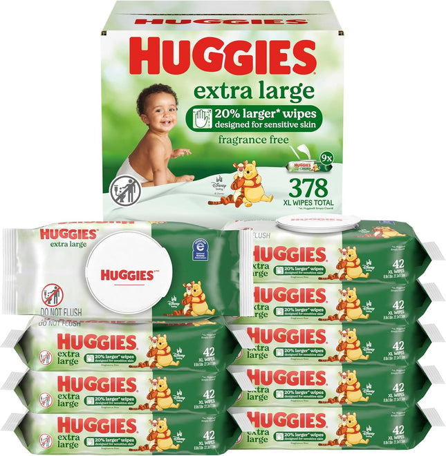 Extra Large Unscented Baby Wipes – 378 Wipes, 9 Flip-Top Packs