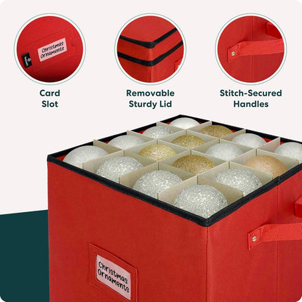 Christmas Ornament Storage Box – Holds 64 Ornaments, Adjustable Dividers