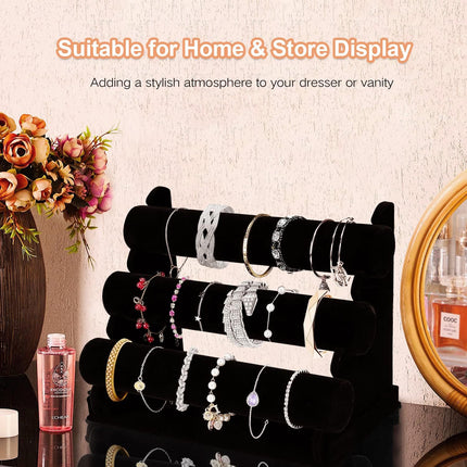 Velvet Bracelet Holder 3 Tier Jewelry Stand Black T Bar Organizer