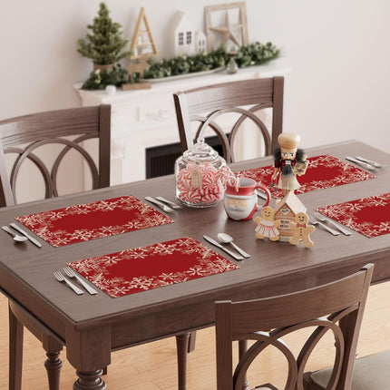 Red Snowflake Christmas Placemats – Set of 4 Winter Table Mats 12x18"