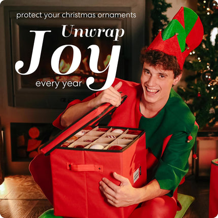 Christmas Ornament Storage Box – Holds 64 Ornaments, Adjustable Dividers