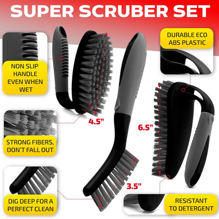 3 Pack Scrub Brush Set – Ergonomic Handle, Durable Bristles for Bathroom & Kitchen