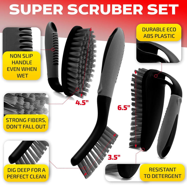 3 Pack Scrub Brush Set – Ergonomic Handle, Durable Bristles for Bathroom & Kitchen