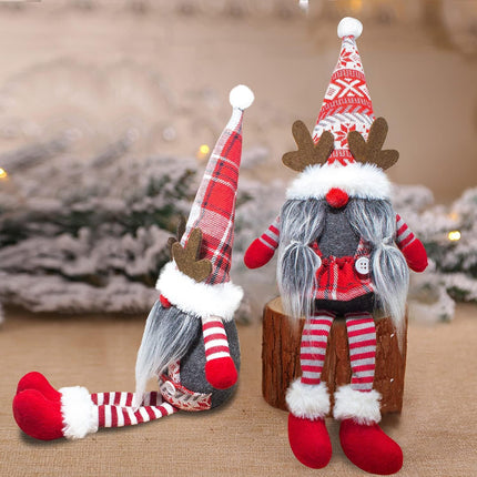 2pcs Swedish Tomte Christmas Gnomes with Dangling Legs - Handmade Holiday Decorations
