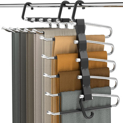 2 Pack Space Saving Pants Hangers Stainless Steel Anti Slip Closet Organizer