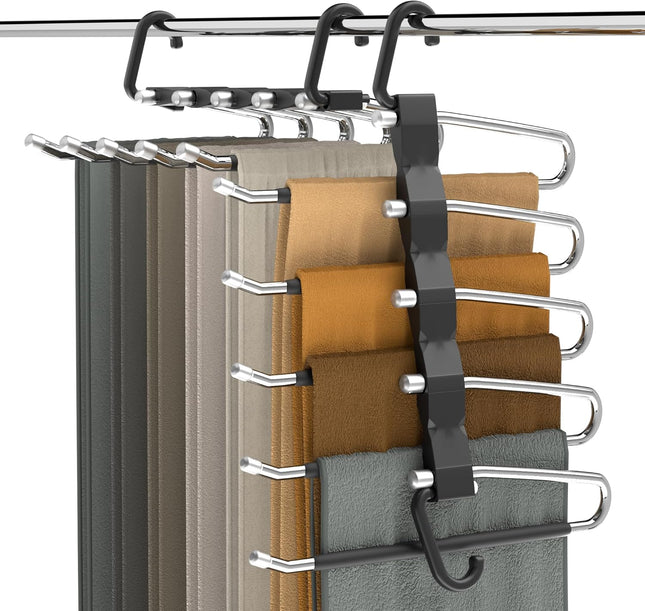 2 Pack Space Saving Pants Hangers Stainless Steel Anti Slip Closet Organizer