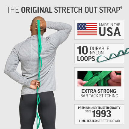 Stretch Out Strap with Exercise Book USA-Made Yoga Stretching Strap for Flexibility