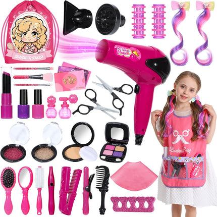36PCS Hair Salon Toy Set for Girls – Pretend Play Makeup Kit with Stylist Accessories