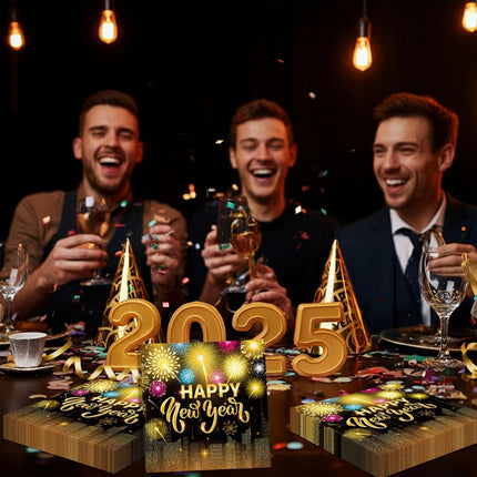 40-Piece 2026 NYE Napkins – Black & Gold Dinner Party Supplies