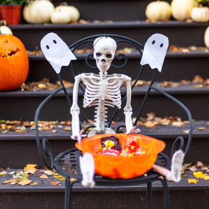 5-Pack 16in Posable Skeletons, Movable Joint Plastic Hanging Halloween Decorations
