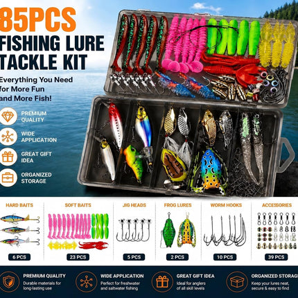 Fishing Lures Kit, Bass Fishing Tackle Set with Soft Baits, Hooks & Weights