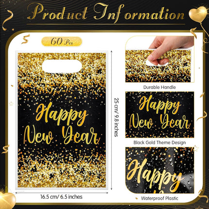 12-Piece NYE Party Favor Bags – Black & Gold Happy New Year Gift Bags