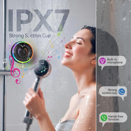 Bluetooth Shower Speaker IPX7 Waterproof RGB Light 10H Playtime Black