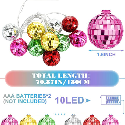LED Disco Ball Lights – Battery-Powered Mirror Balls String for Backyard & Porch Decorations