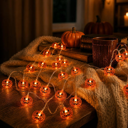 16.4FT 40LED Pumpkin String Lights, Battery Operated Timer, Halloween Indoor Decor
