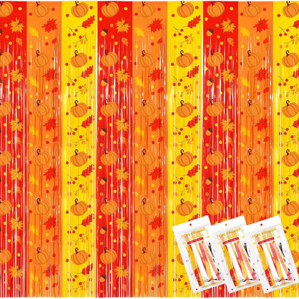 2-Pack Thanksgiving Fringe Curtains Red Orange Yellow Tinsel Party Backdrop Décor