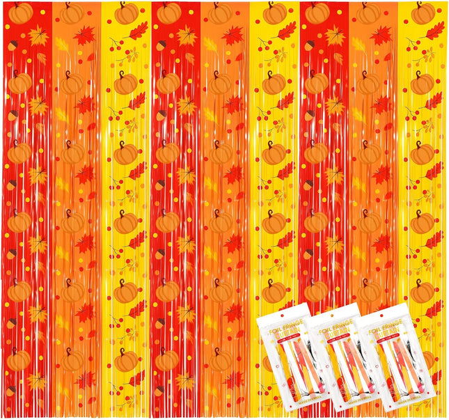 2-Pack Thanksgiving Fringe Curtains Red Orange Yellow Tinsel Party Backdrop Décor