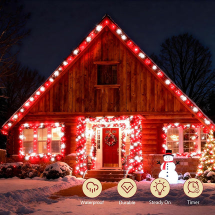 Waterproof Christmas String Lights 50LED | Red & White Outdoor Garland